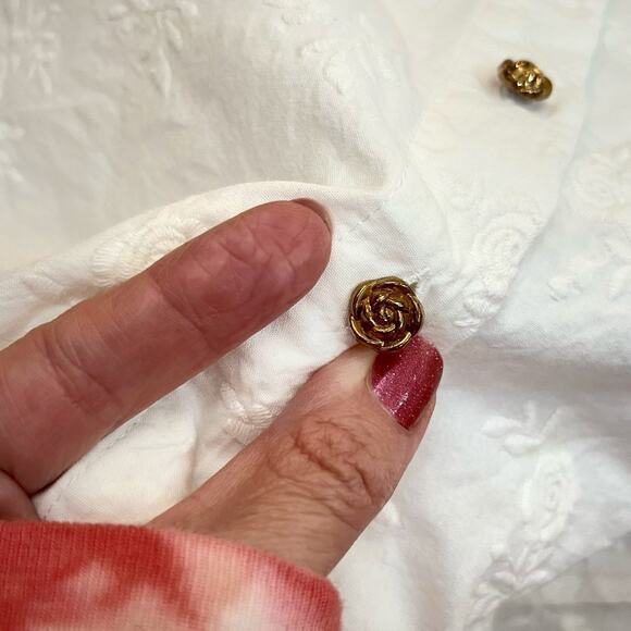 Simple Retro Floral Embroidered Top Medium Button Peter Pan Collar Cottagecore - Picture 5 of 10